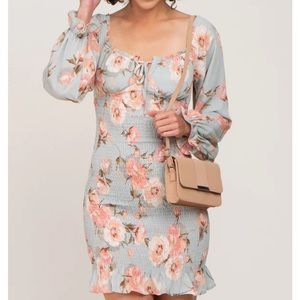 Sage Floral Smocked Dress